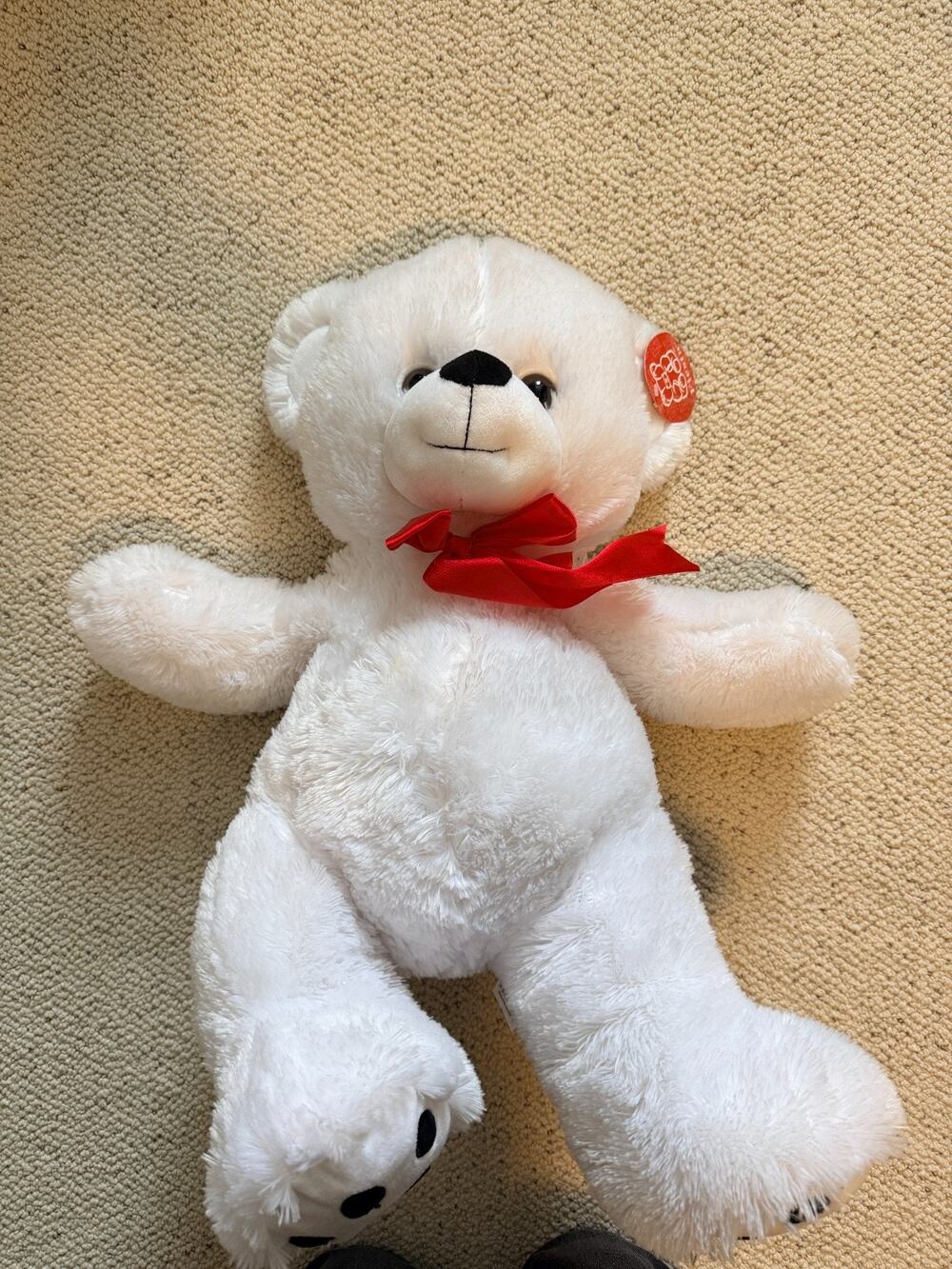 Fiesta 15" White Sitting Bear Red Satin Bow NWT Valentine Christmas Gift Plush